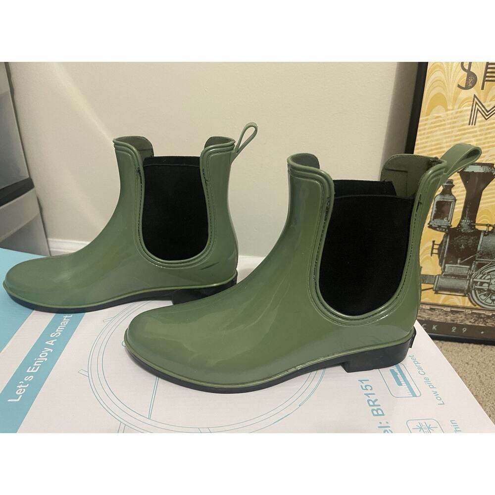 Women's Green Black Chelsea Rain Boot Ankle Boots